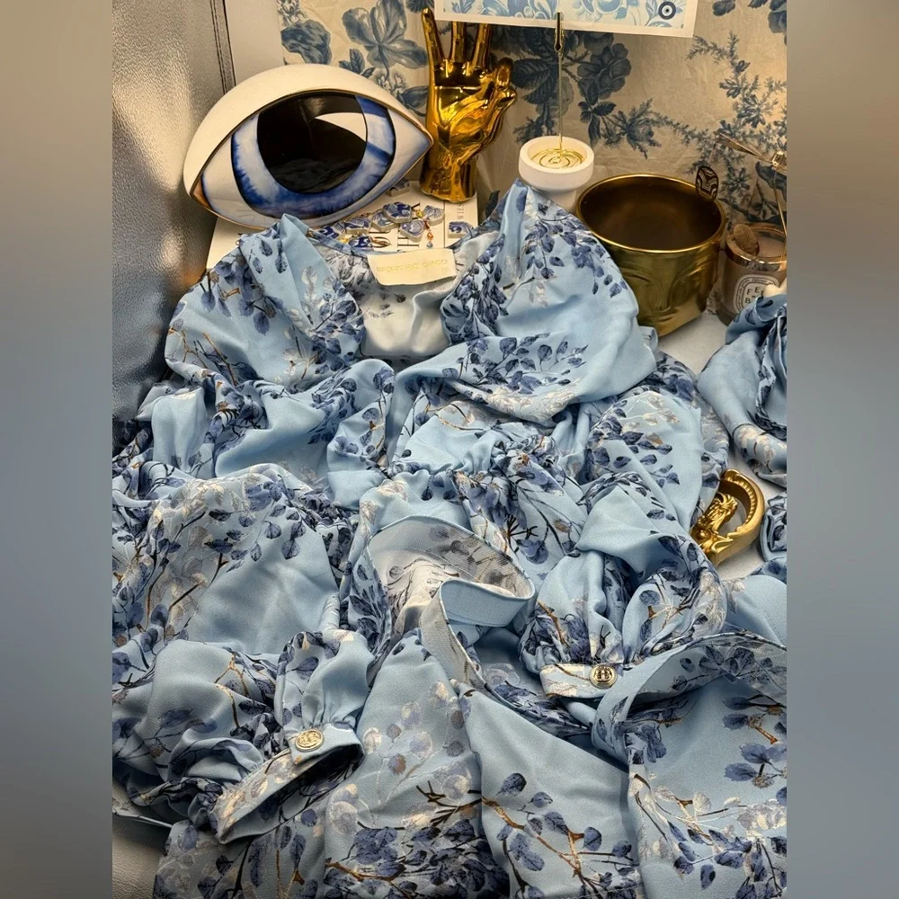 🆕 BRONX & BANCO 🧿 NWOT Bedouin Blue Poppy Tiered Mini Dress - Sz XS US